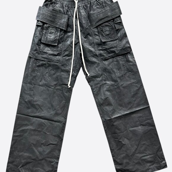 Rick Owens Coated Black Creatch Wide Cargo Pants